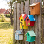 DoubleFill 2 Pcs Birdhouses for Outdoor Hanging Yard Outside Wooden Birdhouse Hand Painted Bird Box for Bird Lovers Bluebird Tree Garden Decor Decorative Birdhouse(Red,Yellow,Wooden Roof)