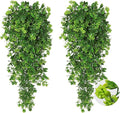RECUTMS Fake Hanging Plants 2Pcs Outdoor Greenery Artificial Hanging Flower for Outdoors Hanging Basket Artificial Hanging Plants Plastic Home Garden Wedding Party Shelf Aesthetic Decorations(Green)
