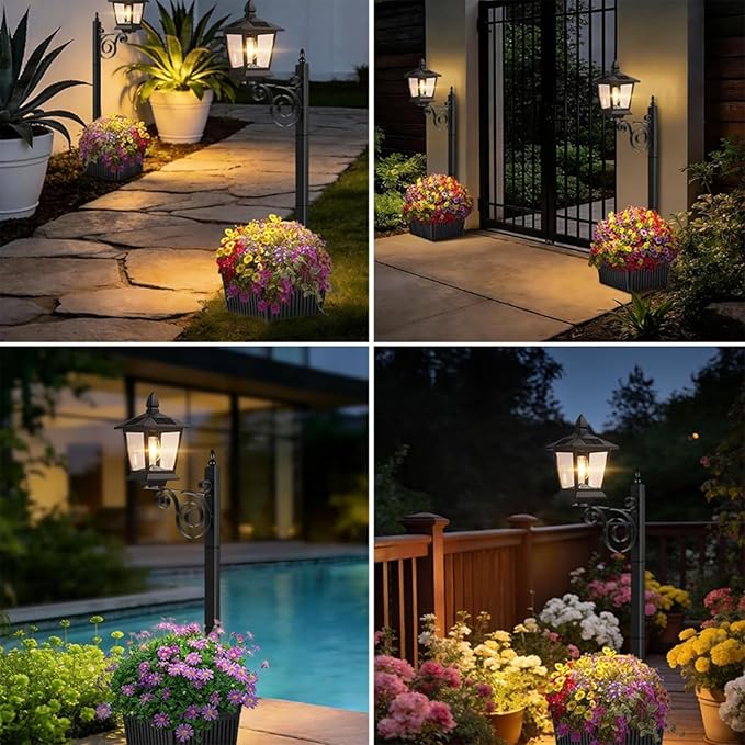 Outdoor Flower Pot 2-in-1 Solar Floor Lamp, 2-in-1 Solar Lamp Post with Planter, IP65 Waterproof Warm White Light, Auto On/Off, for Garden, Patio, Yard, Front Porch, Back Door (1PC)