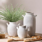 Vanselia Ceramic Flower Vase Home Decor - Farmhouse Table Vases with Handle Living Room Decoration Vintage Decorative Aesthetic for Shelf Coffee Dining Desk House Bookshelf Fireplace (7.1" Rustic)