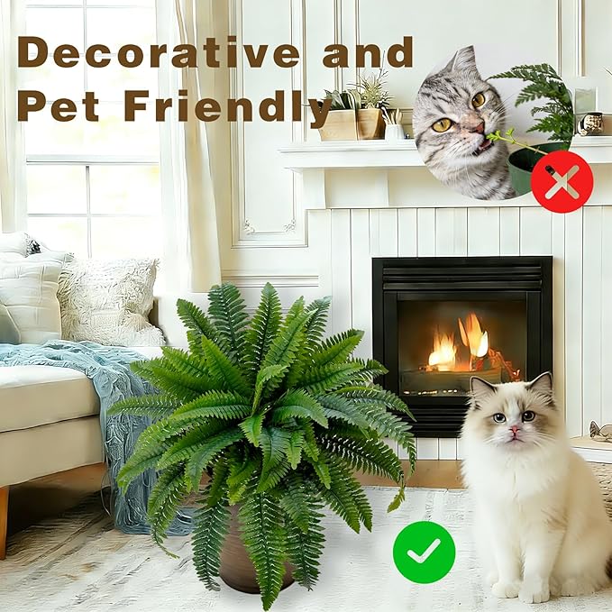 Senjie Artificial Boston Fern 2 Set Large 55 Branches Fake Ferns for Outdoors 34Inch Faux Plant for Home Living Room Office Decor