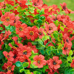 HyeFlora Artificial Flowers for Outdoor Indoor Garden Home Decoration, Faux Flower Daisy with Eucalyptus Leaves Fake Plants Greenery Boxwood Porch Patio, 12 Bundles (Red)