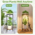 iDavosic.ly 2 Tier Plant Stand Indoor with Grow Light, 30 Inch Tall Vertical Corner Metal Flower Heavy Duty Pot Holder Shelf, Modern Black & Rustic Brown - Round