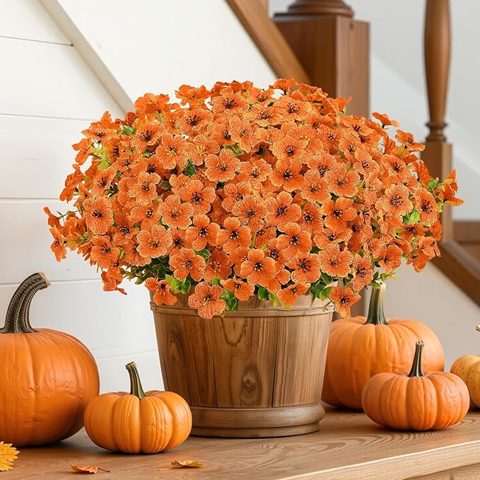 Alupssuc 24 Bundles Artificial Flowers for Outdoors Decoration, UV Resistant Silk Faux Daisy Flora Spring Fake Plastic Plants Greenery for Outside Indoor Yard Home Porch Window Box Decor, Orange