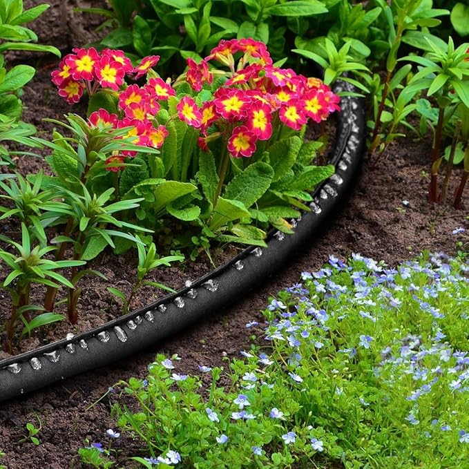 Heavy Duty Flat Garden Soaker Hose 200FT, Flexible Water Hose Irrigation Tubing, Leakproof Drip Hose Watering for Garden, Lawn, Flower Bed, Vegetable (50FT x 4Pack)