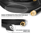 25FT Garden Hose Flexible and No-Kink, with Solid Brass Fittings, Puncture Proof, All-Weather Water Hose for Car Washing, Lawn Watering and Outdoor Cleaning(Black,25FT)