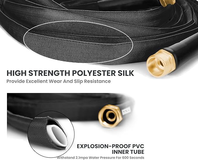 Garden Hose 25FT, Ultra-Lightweight Flexible PVC Water Hose - No-Kink, No-Twist Design with Crush-Proof Aluminum Fittings, All-Weather Puncture Resistant for Gardening and Patio Cleaning(Black,25FT)