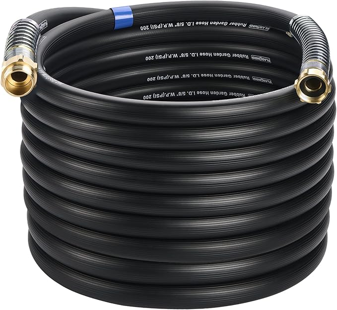 5/8 IN. × 75FT. Heavy Duty Rubber Garden Hose, High Flow 5/8" I.D. Brass Fitting No Memory Durable Heavy Duty Water Hose for Watering, Irrigation, Water Transfer Pump