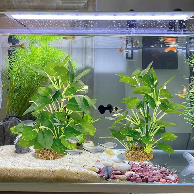 Silk Aquarium Plants (2-Pack) 9.8 Inch Artificial Plastic Fish Fish Habitat Decor, Small to Moderate Size Aquarium Decorations, Safe Green Plants for Freshwater Tanks