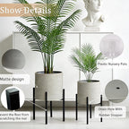 ARNIS Modern Plant Pots, Set of 2 Large Planters with Stand, Decorative Planters, Metal Pots with Drainage Holes for Living Room, Office, Garden or Balcony, 8.25 &10.5 Inch, Grey