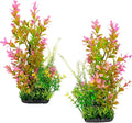 Aquarium Plants (2-Pack) Artificial Plastic Fish Fish Habitat Decor, Small to Moderate Size Aquarium Decorations, Safe Green Plants for Freshwater Tanks (Pink & Green Gradient)