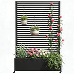 Metal Planter Box with Trellis Privacy Screen, Raised Garden Bed with Trellis & Wheels, Privacy Planters for Patio, Planter Box with Drainage Holes for Climbing Plants, 73"x 47"x 16", Black