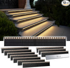 SHONELIGHTING Solar Step Lights for Outside, 33 Focused-Beam High-Brightness LEDs, Waterproof Aluminum Outdoor Stair Light for Risers, Curbsides, Poolsides, Planter Edges (Warm White, 12Pack)