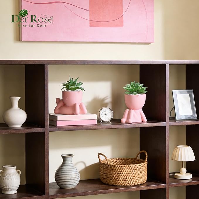Der Rose 2 Pack Pink Succulents Plants Artificial Small Fake Plants Ideal Gift for Home Office Desk Decor