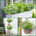 TURNMEON 12 Bundles 4 Styles Fake Plants Artificial Plants Outdoor, UV Resistant No Fade Fake Flowers Outdoor Faux Plants Boston Fern Lavender Plastic Greenery Shrubs for Outside Gardens Home Porch