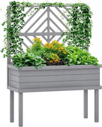 Outsunny Raised Garden Bed with Trellis for Climbing Plants, Vegetable, Grape Vines, Elevated Planter Box with Legs, Drainage Holes and Filter for Outdoor Garden, Patio, Gray