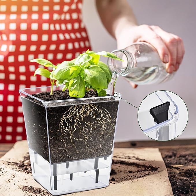 Self Watering Pots Set, 3 Pack 5/4.1/2.7 Inch Self Watering Pot for Indoor Plants, Clear Flowers Pot Planter with Deep Reservoir for Spider Plant, Orchid, African Violet