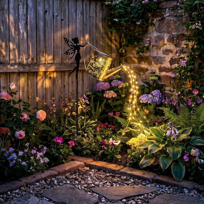 Solar Watering_Can Light, Garden Fairy Stake Lights, Featuring Metal Silhouette Garden Stake, Mother's Gift for Women, Outdoor Garden Lawn Path Yard Decor