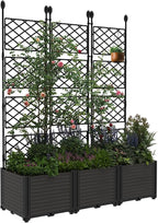 3 PCS Raised Garden Bed with Trellis & Privacy Screen, 50" w x 63" Tall Vertical Garden Planter Box for Climbing Plants - Sturdy Lightweight Outdoor Planter for Vegetables, Flowers on Patio, Balcony
