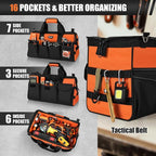 UUP Heavy Duty Tool Bag 18-Inch, 16-Pocket Portable Soft Tool Box Organizer Storage, Handle Tactical Carry Tote Empty Toolbox with Large Zipper, Father Day Dad Men Gift for Mechanic Engineer, Orange