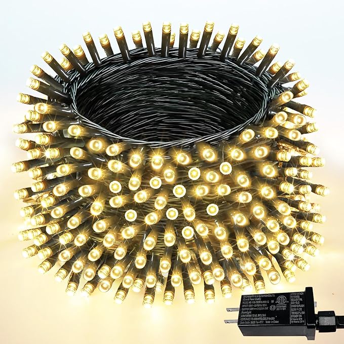 99FT 300 LED Christmas Decoration Lights Outdoor/Indoor, Memory Function & Timer & 8Modes, UL Certified, Green Wire Waterproof String Lights for Christmas Tree Holiday Party Garden Decor (Warm White)