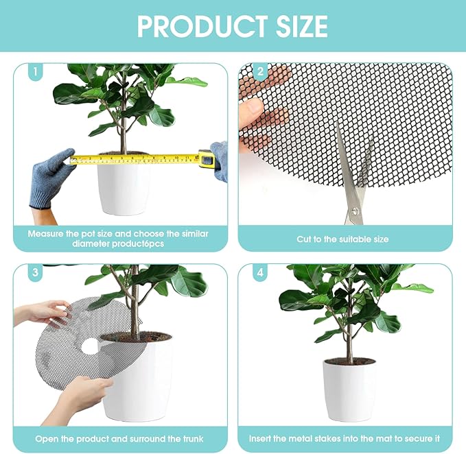 6/12 Pcs 11.8" Plant Protector from Cats Indoor with 6 Pcs Metal Stakes, Cuttable Pot Cover from Animals