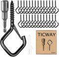 50 Pcs Outdoor Hooks for String Lights,Screw Hooks for Hanging Plants,Ceiling Hooks with Safety Buckle,Square Hanger for Wind Chimes,Bird Feeder,Lanterns,Christmas Decorations (Black)
