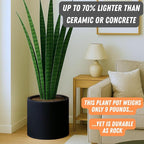 Fox & Fern Large 15 Inch Planter - Premium Lightweight Fiberstone Black Plant Pot with Drainage Plug; Ideal for Indoor and Outdoor Plants