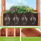 HAPPYGRILL Raised Garden Bed with Trellis, Freestanding Wood Planter Box w/Hanging Roof & 4 Drainage Holes for Vine, Climbing Plants, Flowers, Outdoor Planter with Trellis for Garden, Patio, Yard