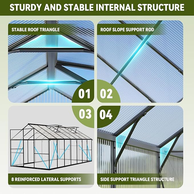 10X12 FT Greenhouse for Outdoors, Polycarbonate Walk in Green House for Outside, Reinforced Aluminum Frame Greenhouses, Heavy Duty Garden, Patio, Backyard Flower Planting