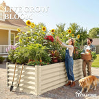 YITAHOME 8x4x3ft Large Raised Garden Bed Kit, Galvanized Metal Planter Box with Gloves, Support Rod & Safety Rubber, Outdoor Above Ground Planters for Plants Vegetables Flowers, Cream Yellow