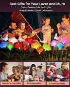 Solar Garden Lights Outdoor Waterproof 4 Pack Swaying Butterfly Light with 7- Color Changing Rose Flowers Solar Lights for Outside Garden Decor Lawn Yard Patio Path,Gifts for Women Mother's Day