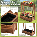 2-Tier Elevated Raised Garden Bed, 36" H Fir Wood Planter Box with 23" Growth Space for Tall/Climbing Plants, Drainage Holes & Non-Woven Liner, Outdoor Garden Planter for Patio Balcony Backyard
