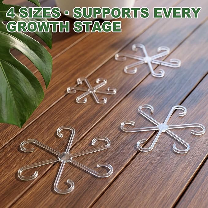32pcs Upgraded Plant Stem Support, Transparent Plant Support for Indoor Plants, Reusable Climbing Houseplant Stem Holders, Plant Stabilizer, 4 Sizes Plants Accessories