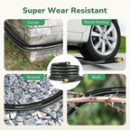 GreatBuddy Garden Hose 50 ft, 5/8" Flexible Rubber Water Hose, Heavy Duty, Lightweight Hose, Burst 600 PSI with Solid Brass Male to Female Fittings, Leakproof Hose for Backyard, Garden