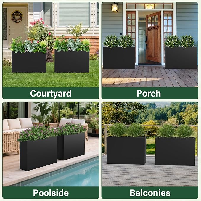 Metal Tall Planter 38" L x 10" W x 26" H, Long Rectangular Planter Box with Drainage Holes & Removable Shelf – Heavy Duty Steel Planter for Tall Plants, Flowers or Shrubs
