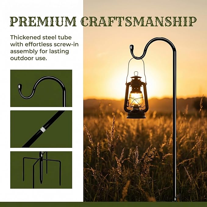 46 Inch Outdoor Rustproof Shepherd Hook, Metal Garden Hanging Hook for Bird Feeders, Plant Baskets, Lanterns, Wind Chimes, Yard Patio Lawn Decor 2 Pack