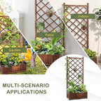 Wood Planter Raised Garden Bed,with Trellis,29.5 x 16.9 x 67'' Outdoor Raised Garden Bed with Drainage Holes, Free-Standing Trellis Planter Box for Vine Climbing Flowers in Garden