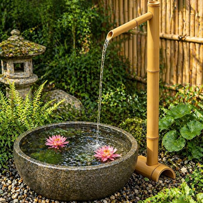 Novabright Traditional Bamboo Fountain 36" Tall, Japanese Shishi Odoshi Water Feature with 59" PVC Hose, Outdoor Garden Patio Decoration Home(Water Pump Not Included)