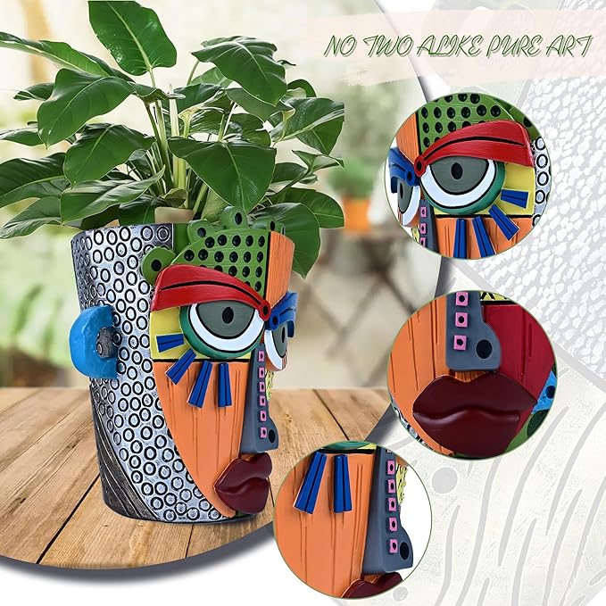 Midogaigai Abstract Face Planter Pots for Plants,Hand-Painted Colorful Flower Pots with Drainage, Indoor Outdoor Garden Decor Gift(Modern,Large)