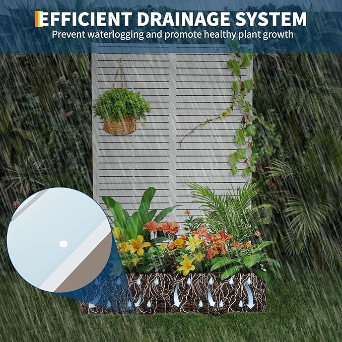Metal Raised Garden Bed with Trellis & Privacy Screen, 70.1"x45"x15" Galvanized Metal Planter Box with Drainage Holes for Patio Balcony Outdoor Climbing Plants Flowers Vegetable, White