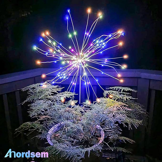 Anordsem Solar Lights Outdoor Waterproof: 2 Pack Garden Light - Bendable Copper Wire with 120 LED Firework Beads - DIY Colorful Fun Decoration for Yard Patio - Twinkle Sparkler Gifts for Women Wife