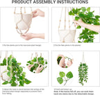 Mkono Fake Hanging Plant with Pot, Artificial Plants for Home Spring Decor Indoor Macrame Plant Hanger with Faux Vine Hanging Planter Greenery for Bedroom Bathroom Kitchen Office, Brown (Pothos)