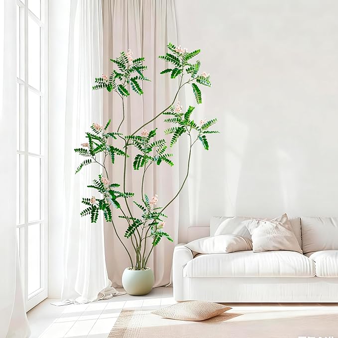 Artificial Mahonia Fortunei Tree - 6FT Artificial Plants Indoor, Fake Floor Plant with White Planter, Tall Sumac Faux Plants for Decor Indoor Home Sala Office Hotel Patio Studio（Pink