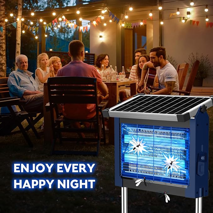 Solar Bug Zapper Outdoor, PhatroyYee Mosquito Zapper 4500V, Waterproof Portable Fly Zapper, Rechargeable Electric Mosquito Killer, Cordless Fly Insect Mosquitos Trap for Patio Yard Camping BBQ(Blue)
