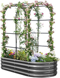 KING BIRD Raised Garden Bed with Arched Trellis Galvanized Planter Garden Box Outdoor for Gardening, Climbing Vegetables, Flowers, Dark Grey, 5.9x2.95x0.98 Ft
