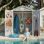 Gizoon 6x4.4 FT Resin Shed with Floor, Plastic Outdoor Storage Shed with Windows, All-Weather Garden Tool Shed with Lockable Doors, Suitable for Backyard & Patio (Grey)
