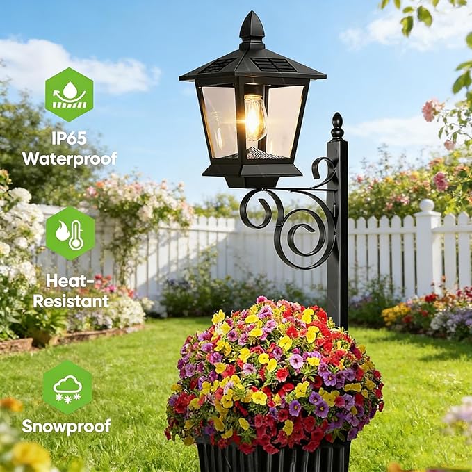 2-in-1 Outdoor Solar Lamp Post Light with Planter: Dusk to Dawn Solar Powered Light,Solars Lamp Post with Planter,Solars Lamps Postc,for ardens, Outdoor Floor Lamps (1 Set)