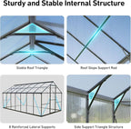 8x14FT Walk-in Greenhouse with Hygrometer,Polycarbonate Green House with UV Protection, Heavy Duty Greenhouse with Windproof Aluminum Frame, Roof Vent & Quick-Install Design