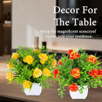 TerraVervre Fake Plants 4 Packs,Small Artificial Plants with Flowers, for Bathroom, Office,Home,Conference Table Decor, Indoor Desk Décor